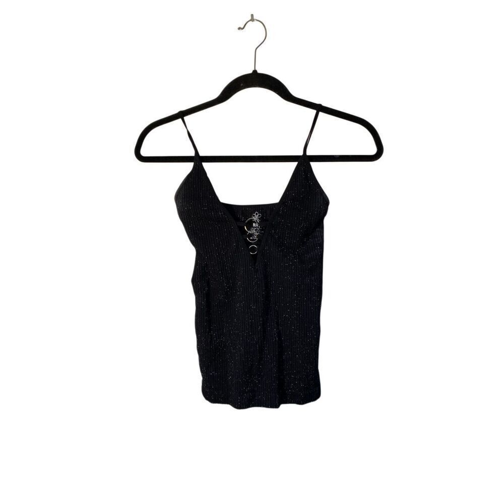 Aura black sparkly, glitter, ribbed, tank top, Gothic whimsigoth OSFM